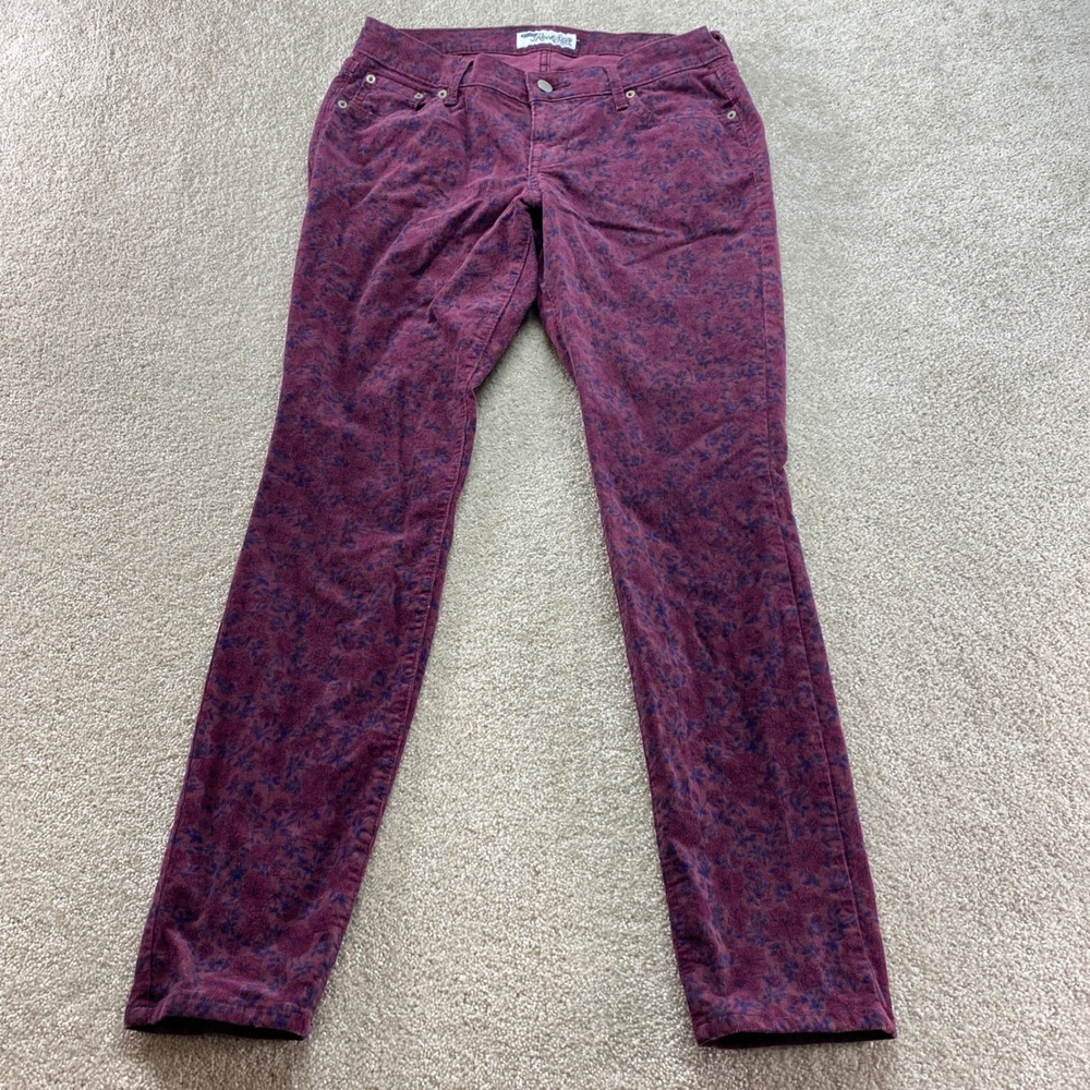 Old‎ Navy The Rockstar Pants Womens 10 Burgundy Purple Floral Corduroy Skinny